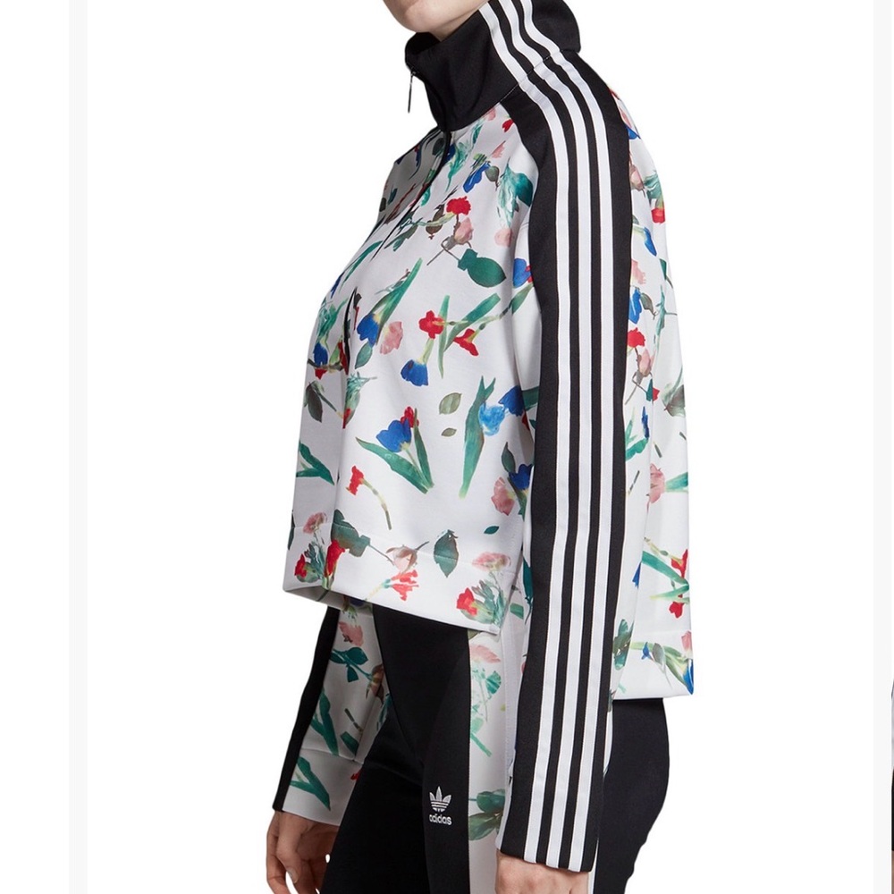 Adidas Originals Floral Track Jacket | Cropped Zip-Up | Size L - Picture 3 of 13